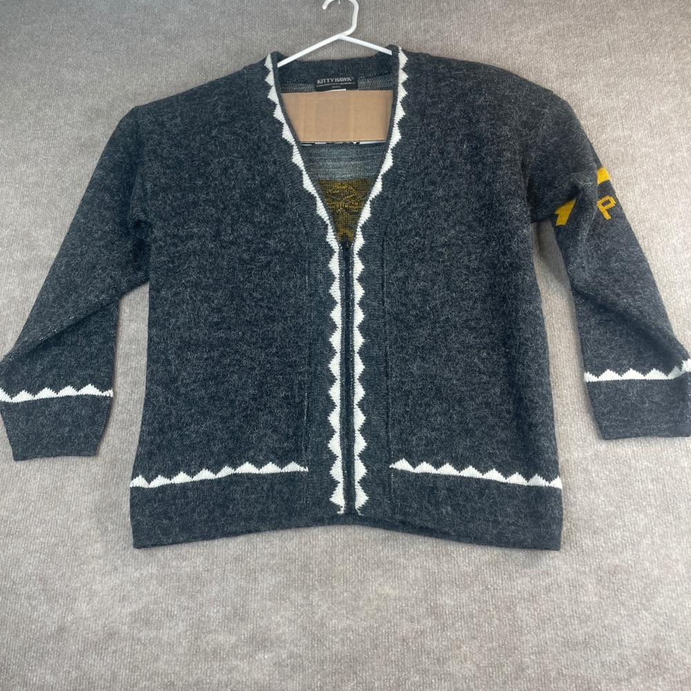 Kitty Hawk Cardigan Sweater Women's Medium Gray‎ Yellow Letterman Style